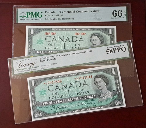 1967 Canada $1 Centennial Commemorative & L/O Replacement Notes