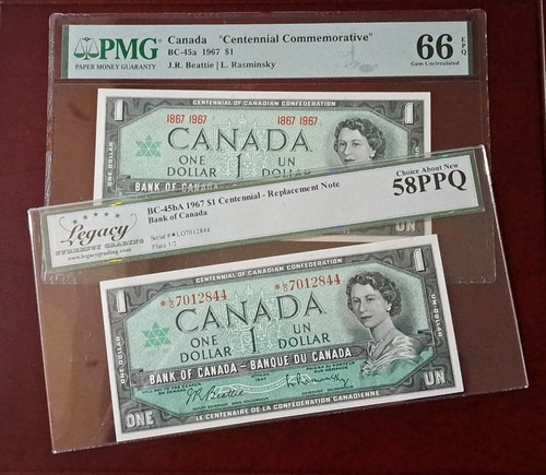 1967 Canada $1 Centennial Commemorative & L/O Replacement Notes - photo 2