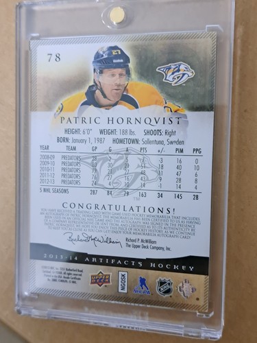 2013-14 Upper Deck Artifacts Patrick Hornqvist Card - photo 5