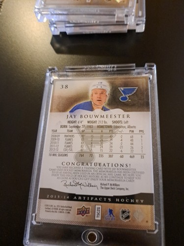 2013-14 Upper Deck Artifacts Jay Bouwmeester Gold Hockey Card - photo 5