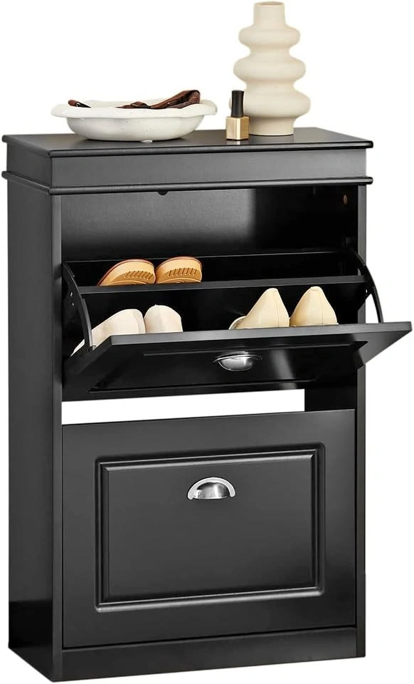 SoBuy Black Slim Shoe Cabinet with Flip-Drawers – FSR78-SCH