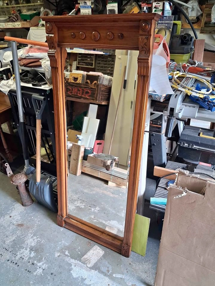 Vintage Ornate Wood Framed Full Length Mirror