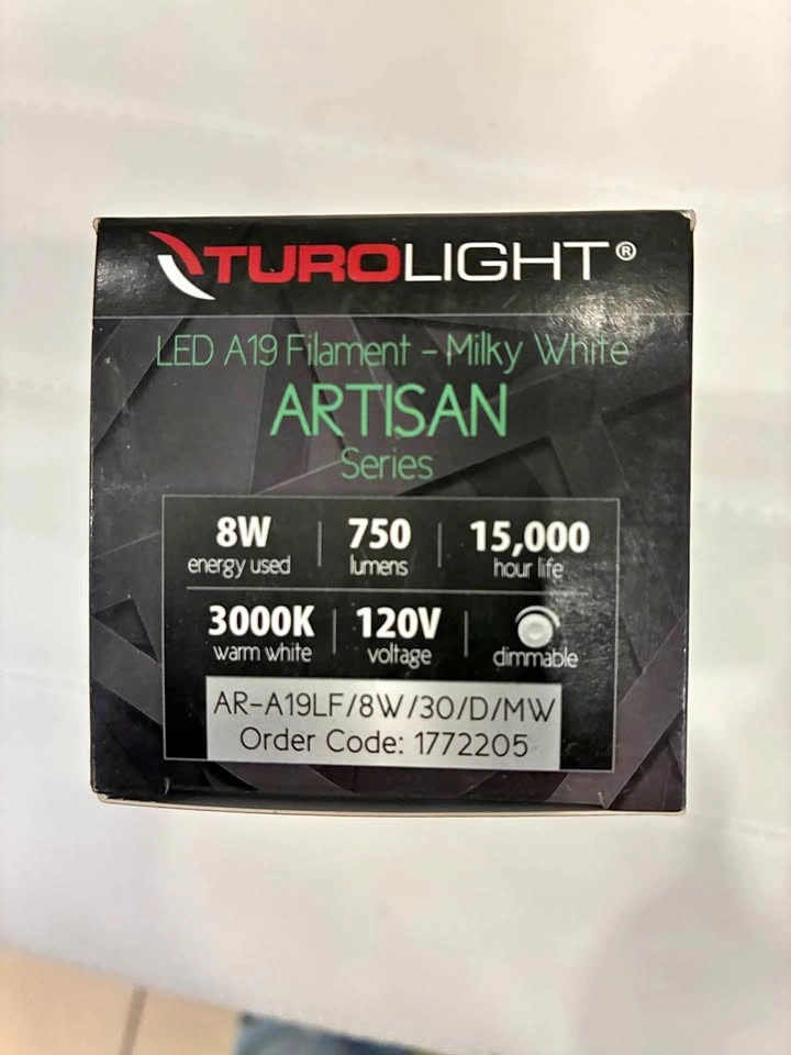 Turolight ARTISAN Series A19 LED Bulb – 8W (60W Equivalent)