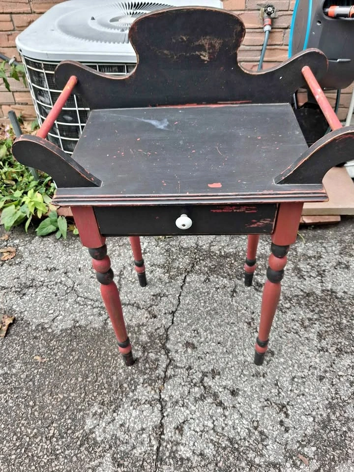 Distressed Black and Red Accent Washstand with Drawer