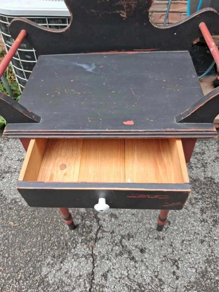 Distressed Black and Red Accent Washstand with Drawer - photo 2