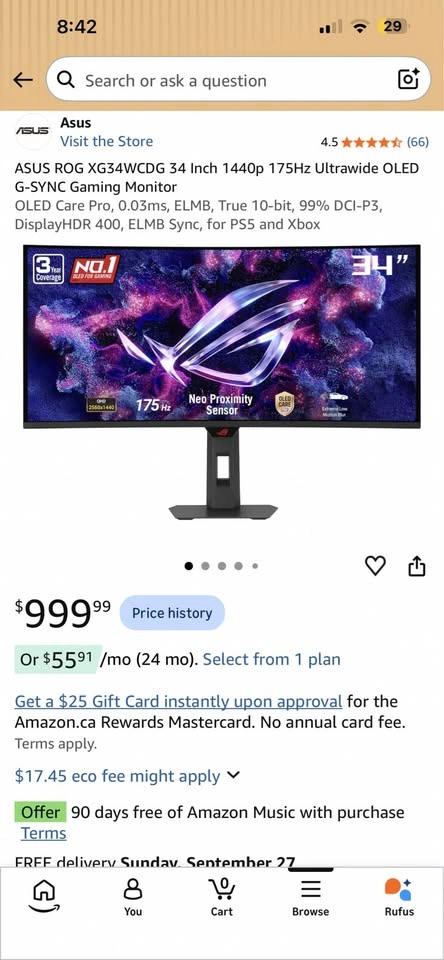 ASUS ROG XG34WCDG 34 Inch 1440p 175Hz Ultrawide OLED Monitor - photo 3