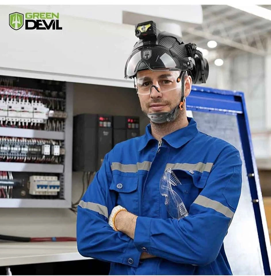Green Devil Vented Hardhat with Headlamp, Visor, and Earmuffs