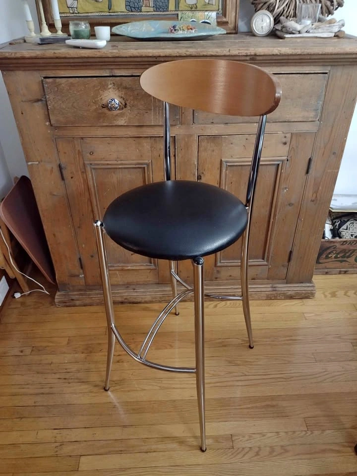 Chrome and Wood Bar Stool