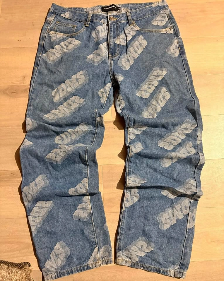 Sidemission All-Over Print Denim Jeans Size M