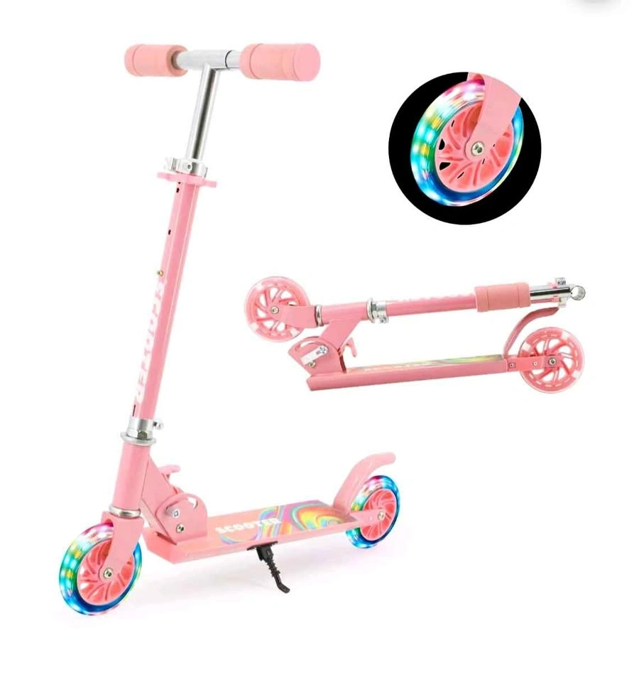 Pink Kids Folding Scooter with Light Up Wheels
