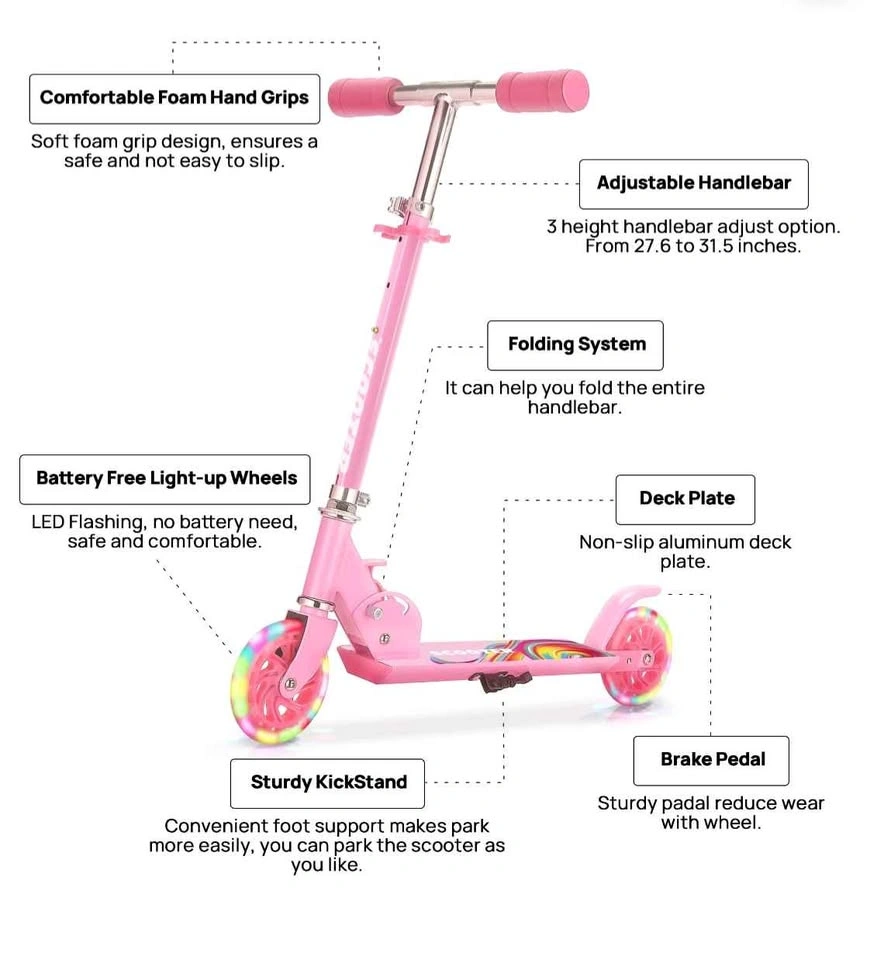 Pink Kids Folding Scooter with Light Up Wheels - photo 2