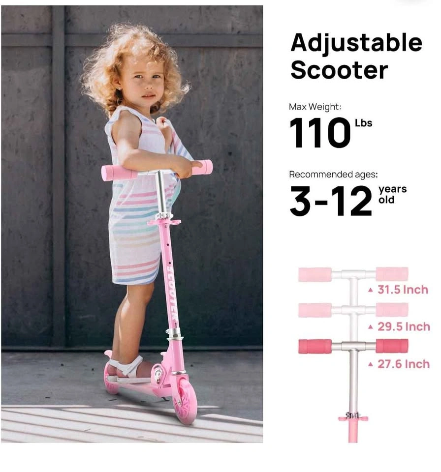 Pink Kids Folding Scooter with Light Up Wheels - photo 3