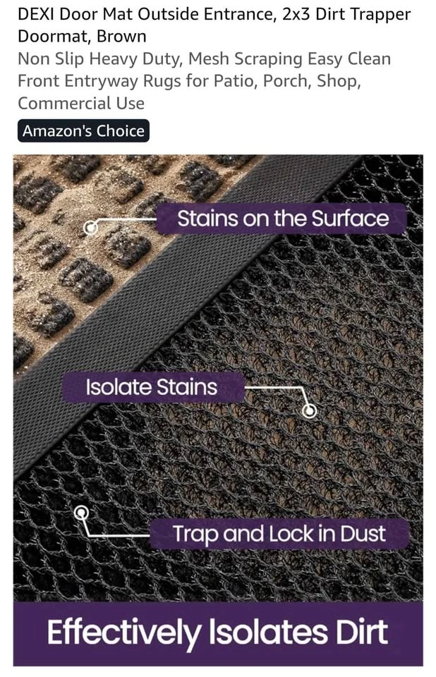 DEXI Door Mat Outside Entrance, 2x3 Dirt Trapper Doormat, Brown - photo 3