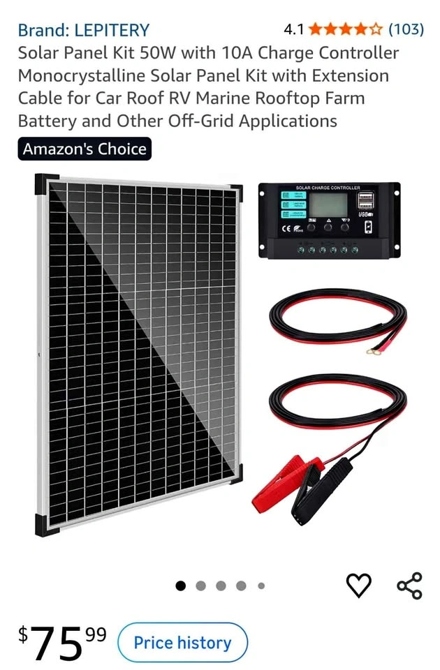 LEPITERY Solar Panel Kit 50W with 10A Charge Controller