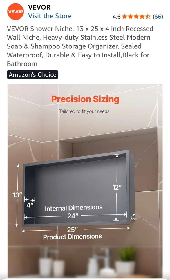 Shower Niche, 13 x 25 x 4 inch Recessed Wall Niche, Stainless St - photo 4