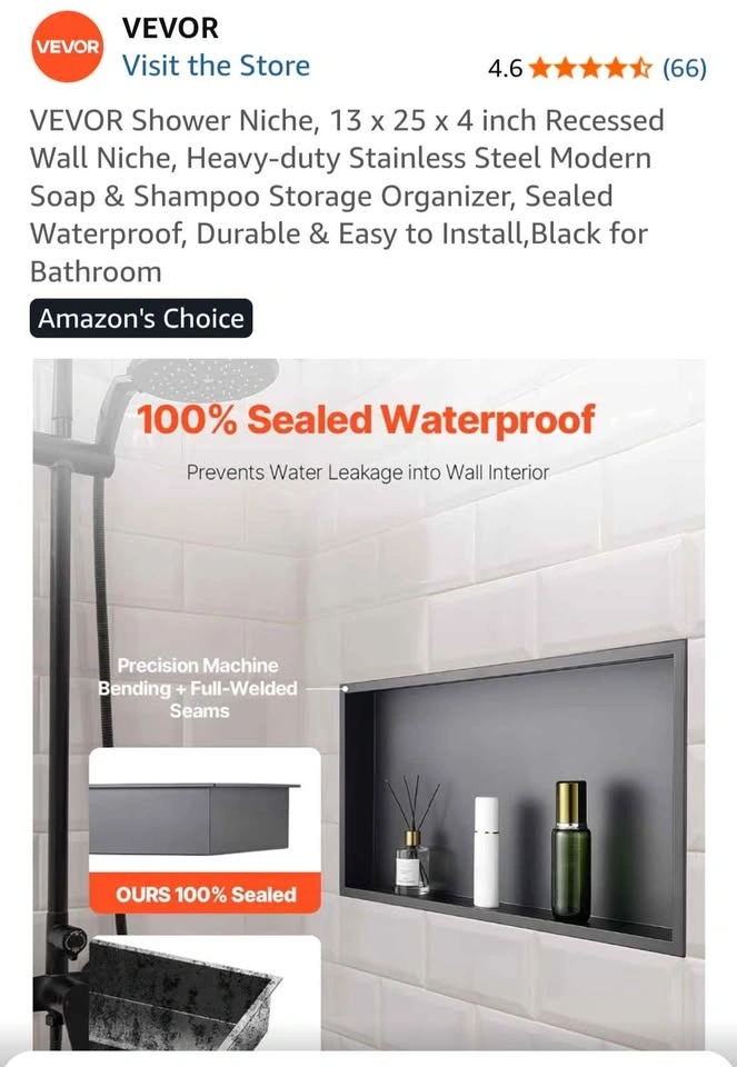 Shower Niche, 13 x 25 x 4 inch Recessed Wall Niche, Stainless St - photo 5