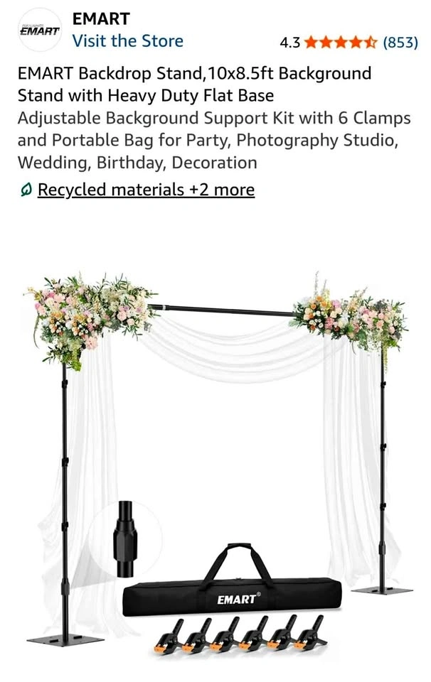 EMART Backdrop Stand, 10x8.5ft Adjustable Background Support Kit