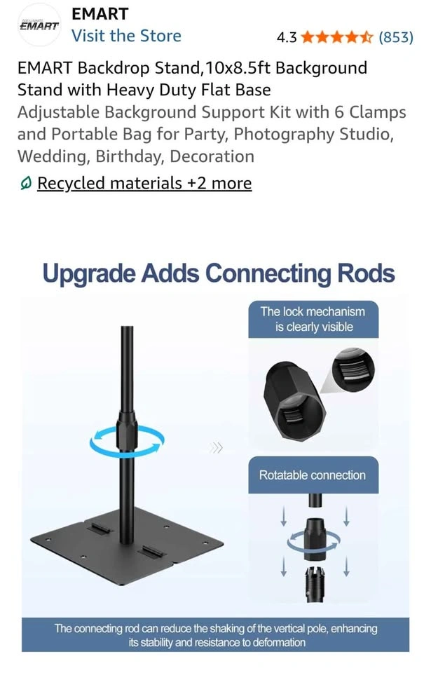 EMART Backdrop Stand, 10x8.5ft Adjustable Background Support Kit - photo 2
