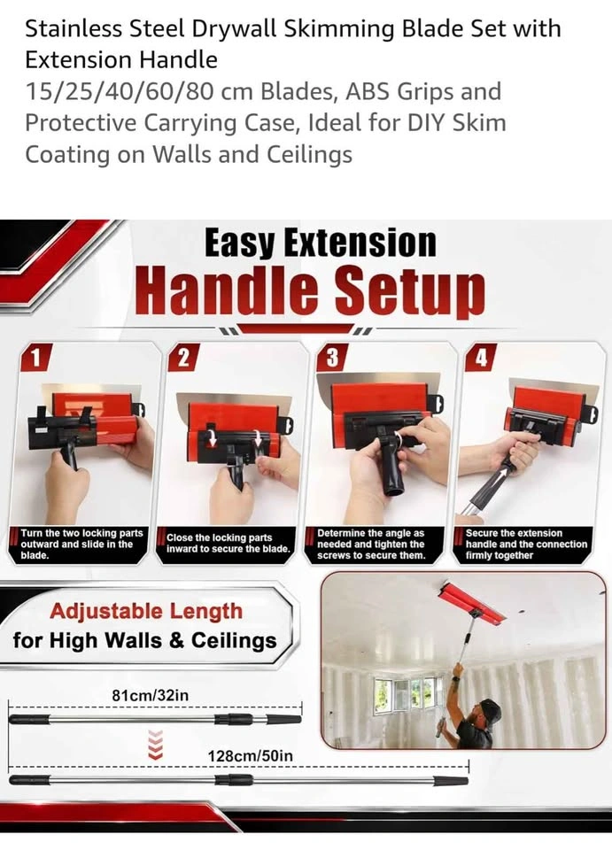 Stainless Steel Drywall Skimming Blade Set with Extension Handle - photo 5