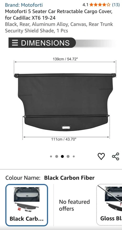 Motoforti Retractable Cargo Cover for Cadillac XT6 19-24 - photo 2