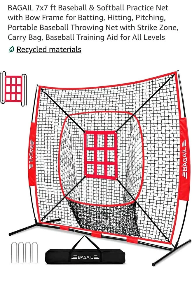 BAGAIL 7x7 ft Baseball & Softball Practice Net with Bow Frame