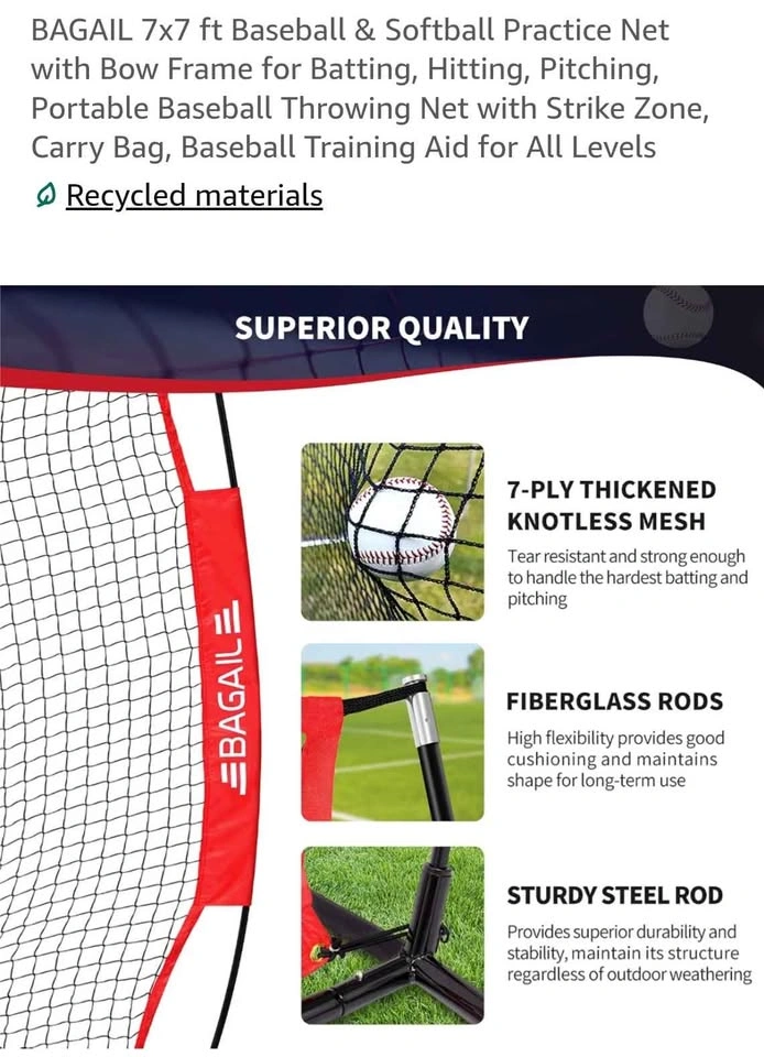 BAGAIL 7x7 ft Baseball & Softball Practice Net with Bow Frame - photo 2