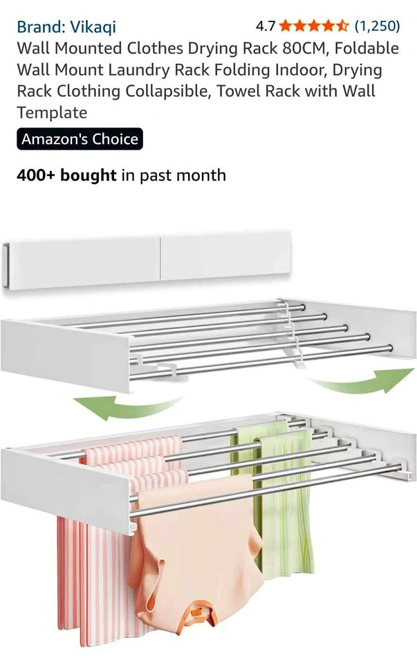 Vikaqi Wall Mounted Clothes Drying Rack 80CM