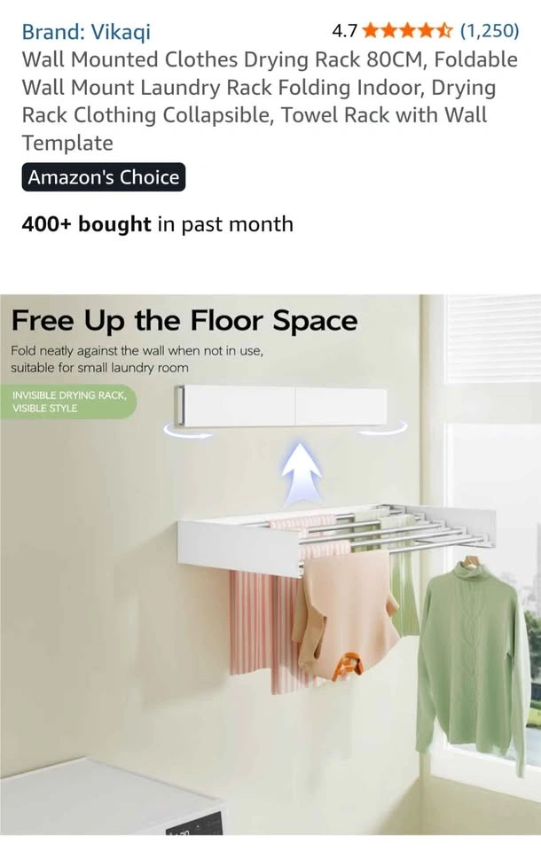 Vikaqi Wall Mounted Clothes Drying Rack 80CM - photo 2
