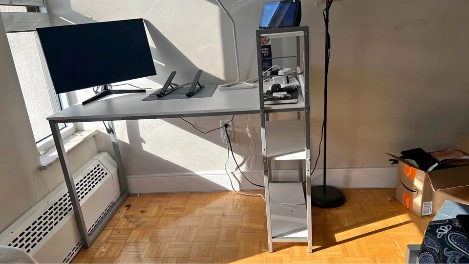 White Desk with Integrated Shelving Unit