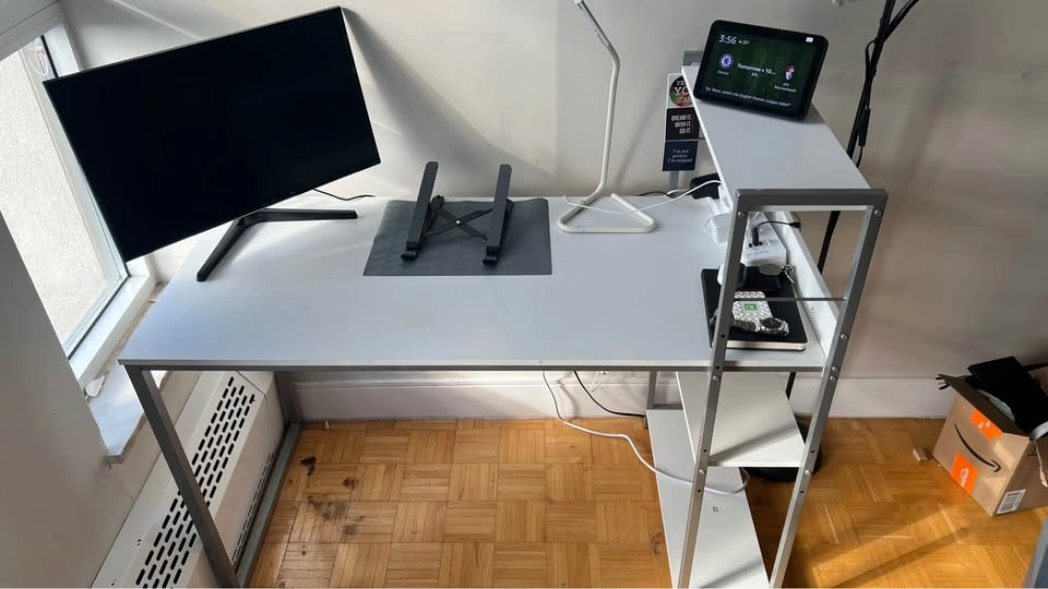 White Desk with Integrated Shelving Unit - photo 3