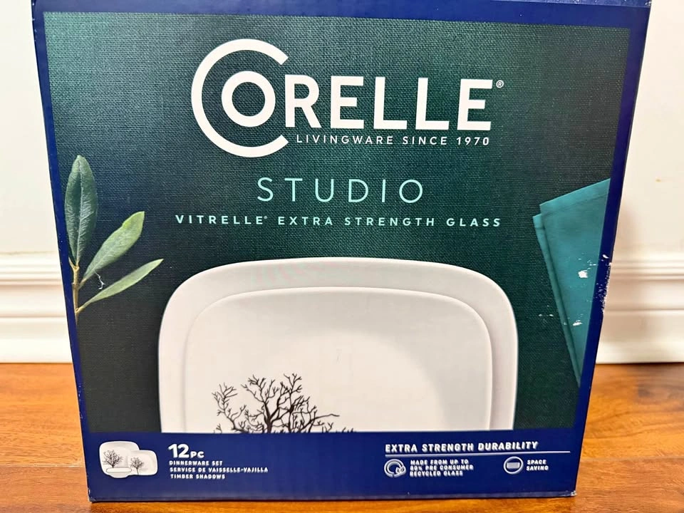 New (Unopened) Corelle Studio Timber Shadows 12pc Dinnerware Set