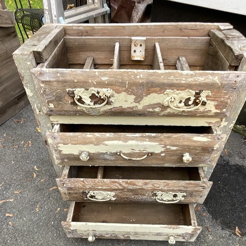 Handmade Primitive Large Wood Tool Storage Box w/ Drawers