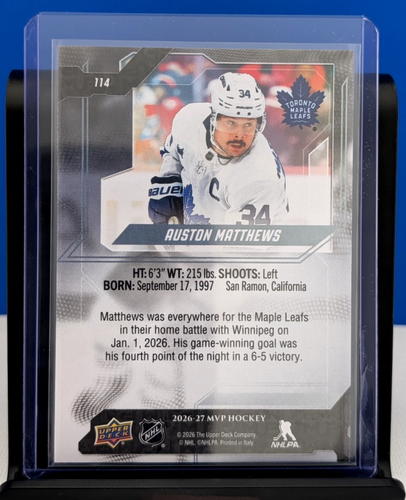 Auston Matthews 2026-27 Upper Deck MVP #114 Toronto Maple Leafs - photo 2