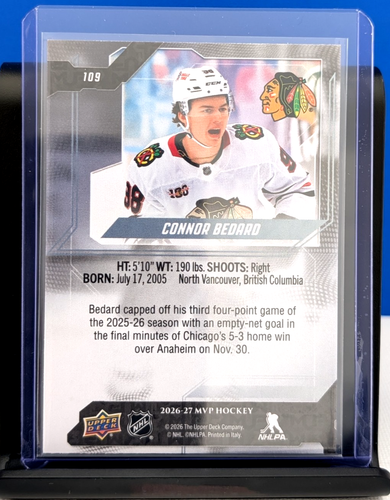 Connor Bedard 2026-27 Upper Deck MVP #109 Chicago Blackhawks - photo 2