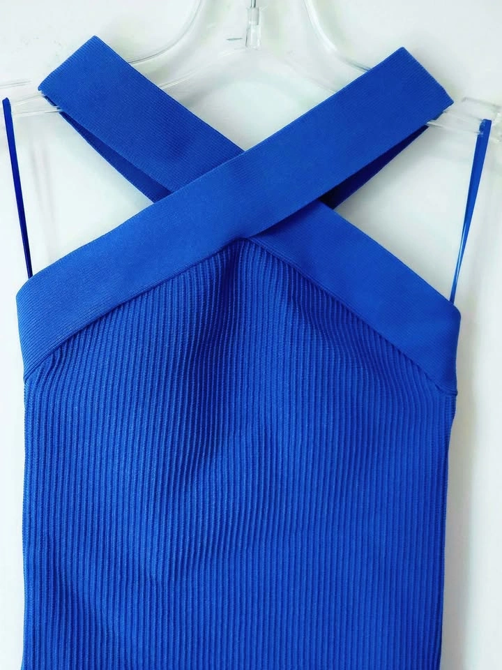 Blue Aritzia Babaton Contour Knit Criss Cross Halter Mini Dress - photo 4