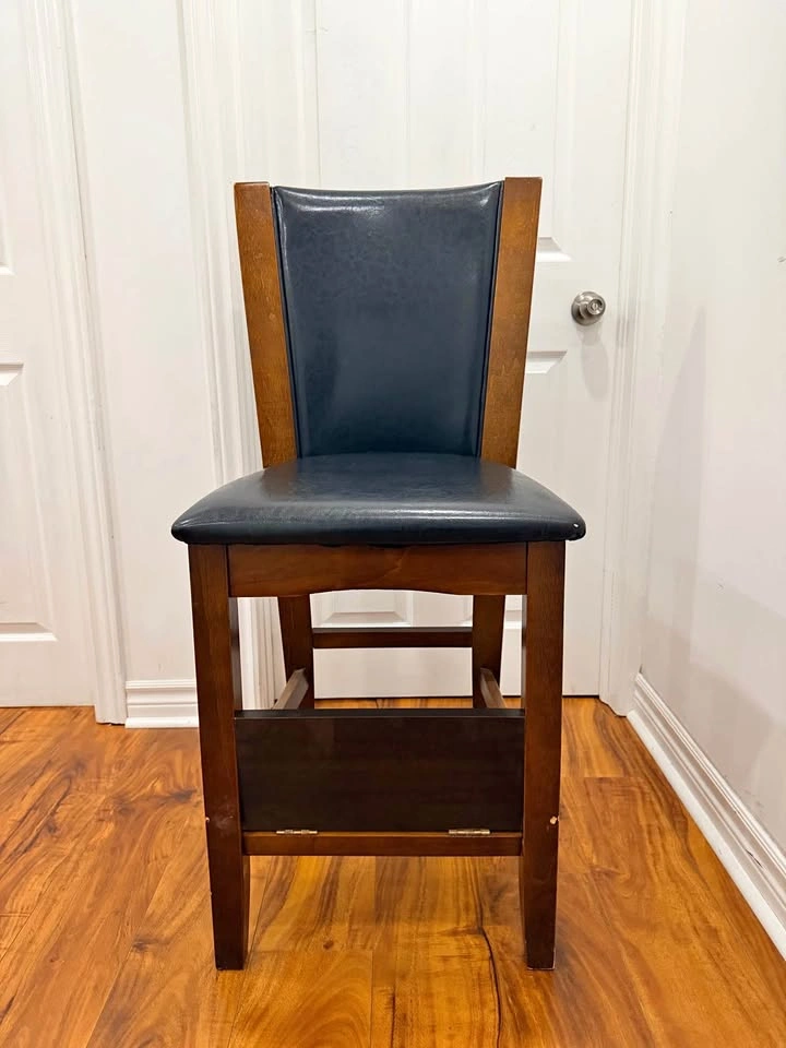 Wood and Black Faux Leather Counter Stool