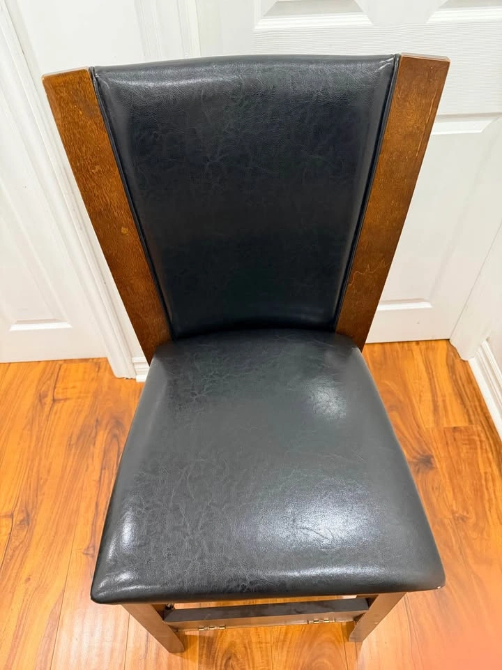 Wood and Black Faux Leather Counter Stool - photo 2