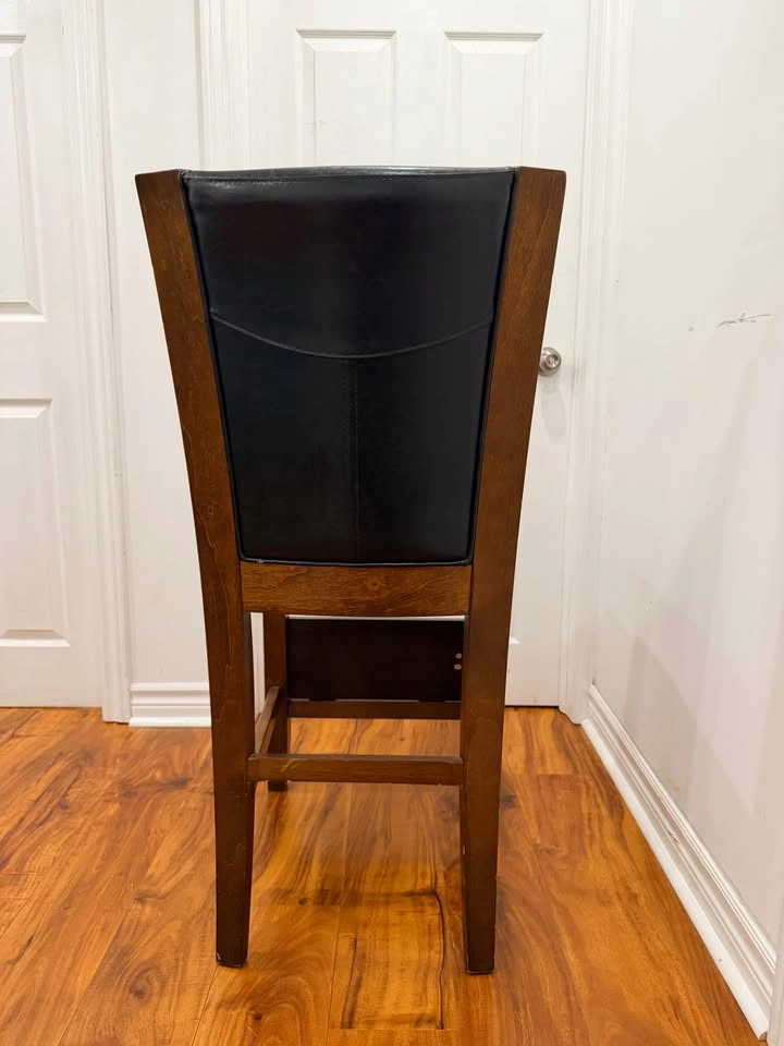 Wood and Black Faux Leather Counter Stool - photo 3