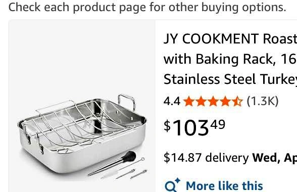 New Stainless Steel Roasting Pan with Baking Rack, 16.5 Inch