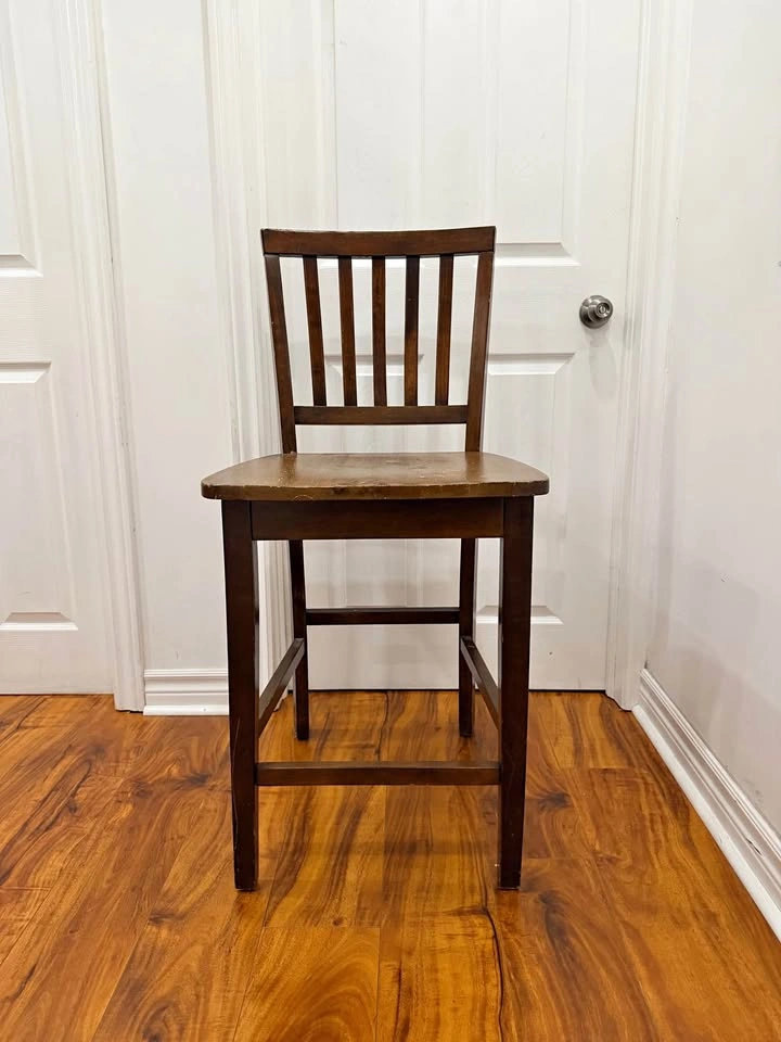 Wooden Slat-Back Bar Stool