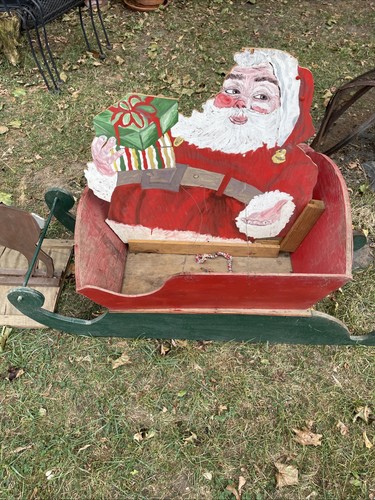 1940’s Santa W/2 Reindeer Handmade & Painted Wood Cutout - photo 2