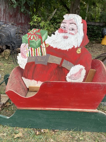1940’s Santa W/2 Reindeer Handmade & Painted Wood Cutout - photo 3