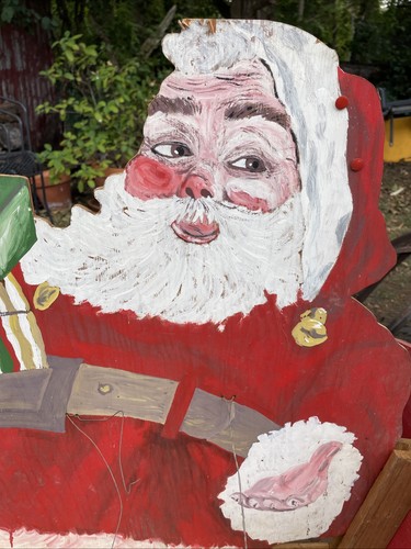 1940’s Santa W/2 Reindeer Handmade & Painted Wood Cutout - photo 4