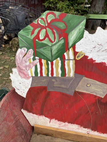 1940’s Santa W/2 Reindeer Handmade & Painted Wood Cutout - photo 5