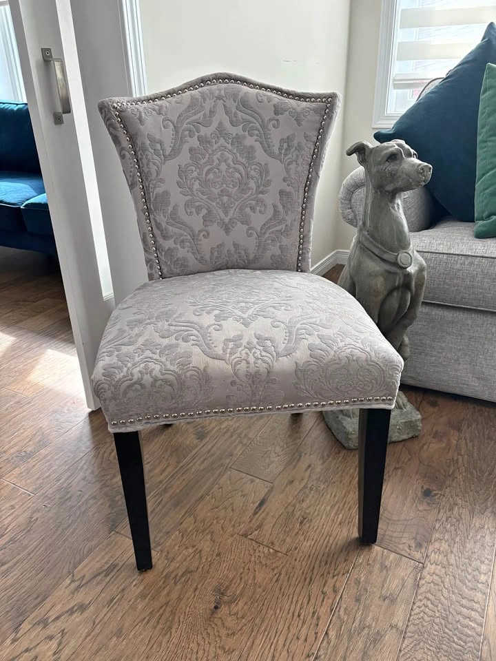 4 Damask Parsons Chair with Nailhead Trim