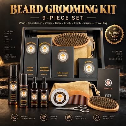 9-Piece Beard Care & Grooming Kit XKZ-007AS - Brand New Unused