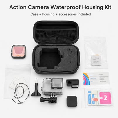 Action Camera Waterproof Housing & Accessory Kit w/ Hard Case