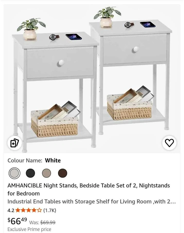 AMHANCIBLE Night Stands, Bedside Table Set of 2