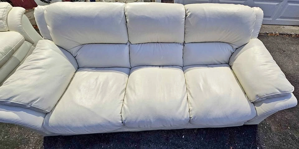 White Leather Sofa and Loveseat Set, OBO