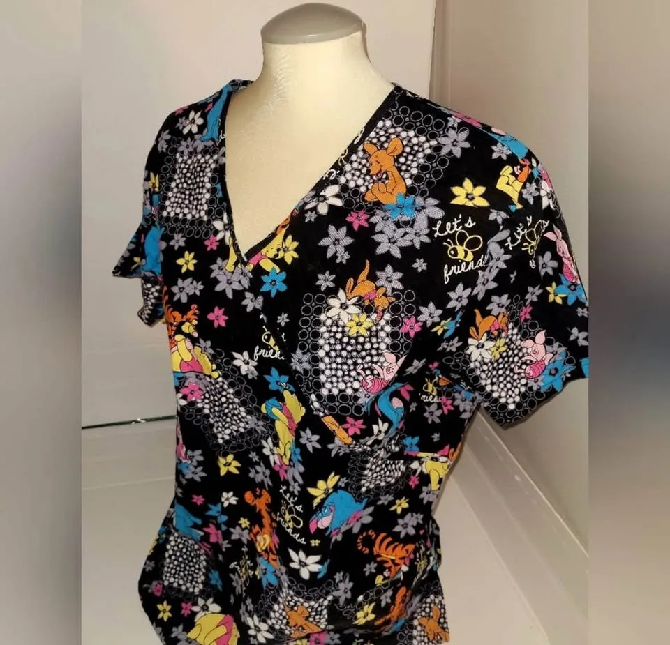 Disney Women's Fit Colorful Print Scrub Top size XL image indicator(2)